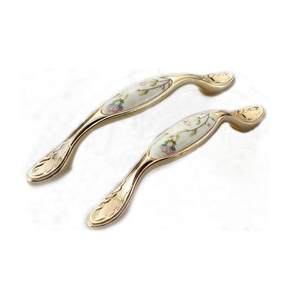 Fashion Refined Gold with Flower Zinc Alloy and Ceramics 96mm Drawer Handle