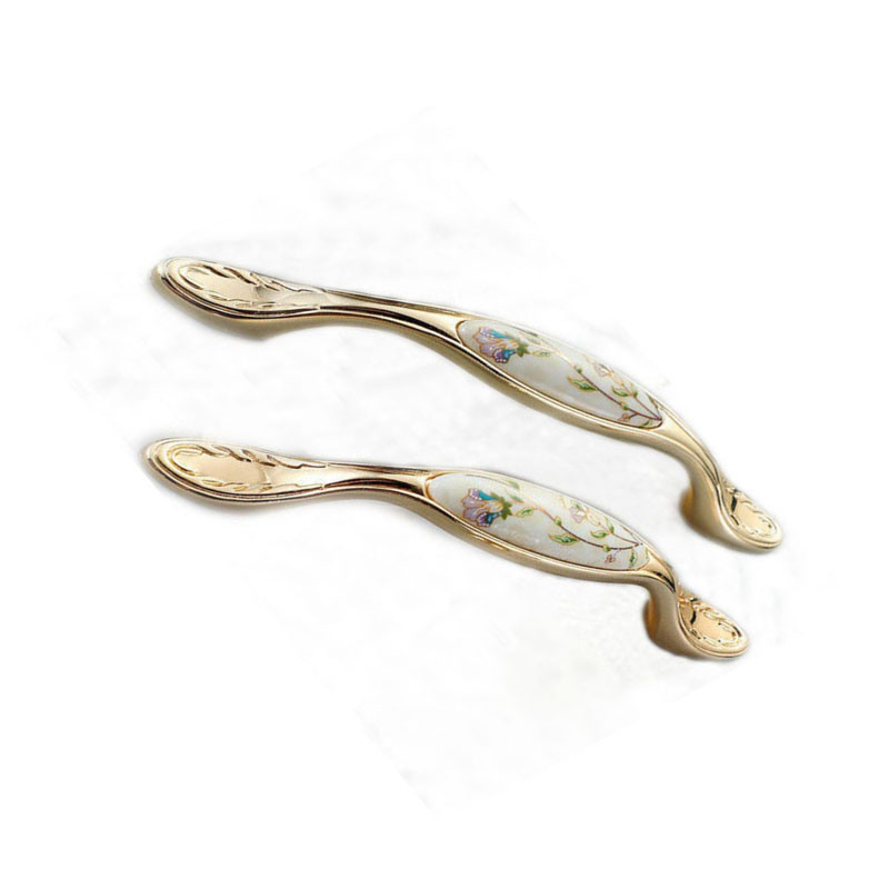 Fashion Refined Gold with Flower Zinc Alloy and Ceramics 96mm Drawer Handle