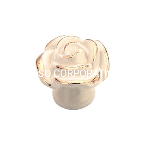 White Golden Flower Style Zinc Alloy Handle Furniture Handle Furniture Knob