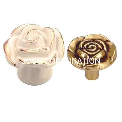 White Golden Flower Style Zinc Alloy Handle Furniture Handle Furniture Knob
