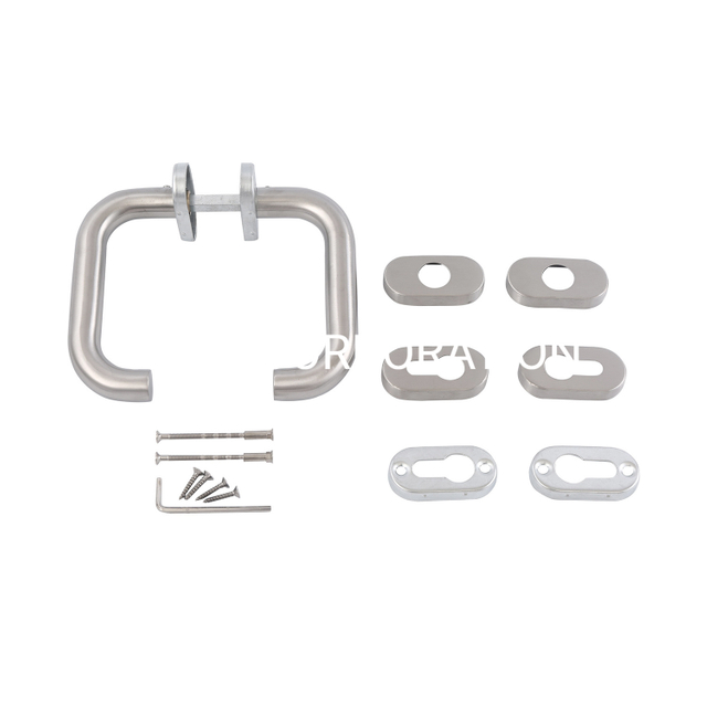 Stainless Steel 304 Tube Lever Pull Handle Round Rosette of Furniture Hardware for Glass Door